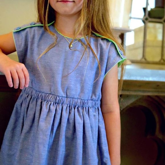 NWT Bijou Sauvage Stunning Blue Woven Chambray Boyfriend Maddox Dress Girls sz 8